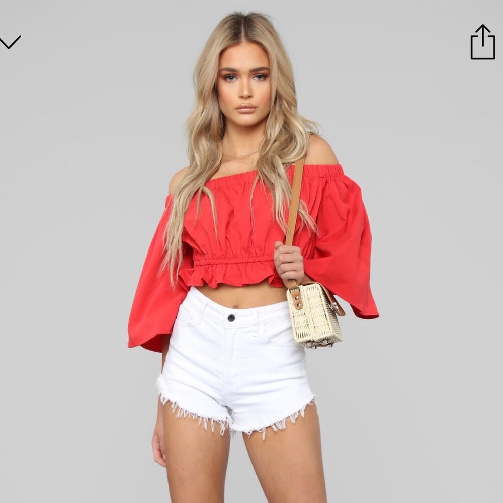Red fashion nova off the shoulders top!